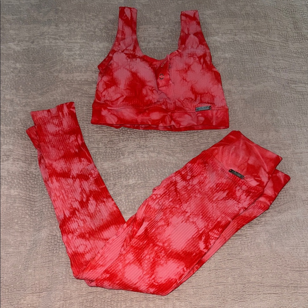 Bombshell Sportswear Red Tie-Dye Leggings Set